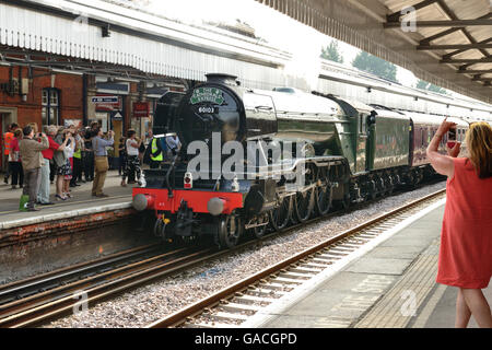 Locomotive à vapeur de renommée mondiale « Flying Scotsman » à la gare de Salisbury le 28th mai 2016. Banque D'Images