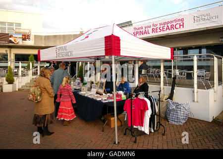 Courses hippiques - Gentleman's Day - Sandown.Le stand de recherche spinale pendant la journée des messieurs à l'hippodrome de Sandown. Banque D'Images