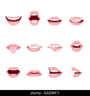 Bouche ensemble avec diverses expressions, orgue, Mozilla, expression du visage, le visage humain, les sentiments, l'humeur, de la personnalité, symbole Illustration de Vecteur