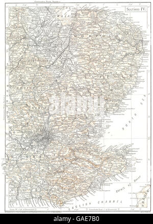 L'Est de l'Angleterre : Londres Kent Home Counties East Anglia East Midlands, 1910 map Banque D'Images