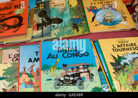 Bande dessinée Tintin, marché à la Brocante, marché aux puces, le Cours Saleya, Nice, Côte d'Azur, France, Europe Banque D'Images