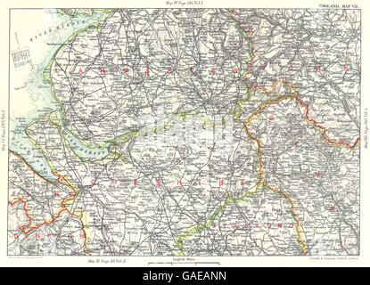 Nord-ouest de l'Angleterre : Cheshire Lancashire Peak District Liverpool Manchester, 1893 map Banque D'Images