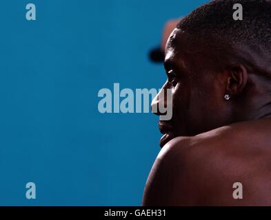 Manchester 2002 - Jeux du Commonwealth - Mens 100m.Les Dwain Chambers d'Angleterre après avoir concourir dans les 100 m de chaleur Banque D'Images