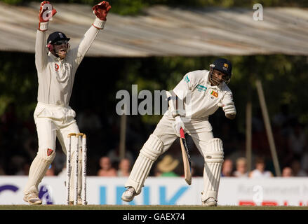 Le gardien de cricket d'Angleterre Matthew Prior appelle avec succès LBW pour le cricket de Sanath Jayasuriya au Sri Lanka pour 78 courses lors du premier Test au stade international Asgiriya, Kandy. Banque D'Images