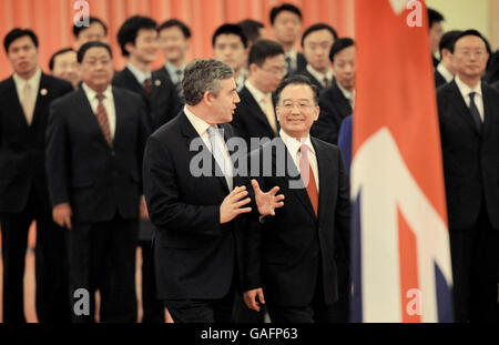 Le Premier ministre Gordon Brown rencontre aujourd’hui son homologue chinois Wen Jiabao, au Grand Hall du peuple, à Beijing, au cours de sa visite de deux jours en Chine. Banque D'Images