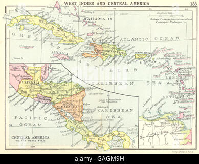 Antilles : Antilles ; carte grande échelle de l'Amérique centrale ; petite carte, 1912 Banque D'Images