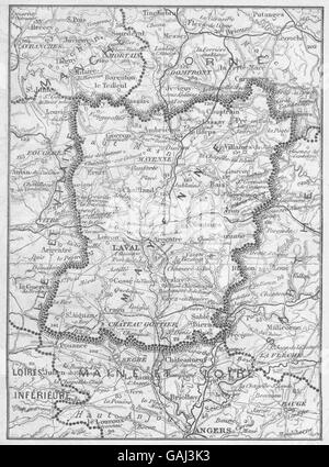 MAYENNE : Mayenne, 1878 carte antique Banque D'Images