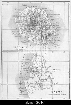 Océan Indien : La Reunion-Gabon, 1878 carte antique Banque D'Images