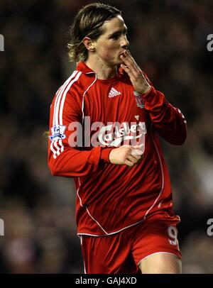 Football - Barclays Premier League - Liverpool / Sunderland - Anfield. Fernando Torres de Liverpool célèbre son but. Banque D'Images