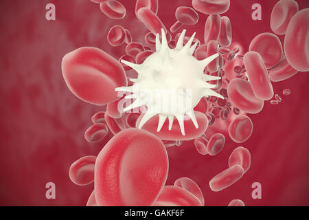 Les globules rouges et blancs se déplaçant dans les navires. 3d illustration Banque D'Images