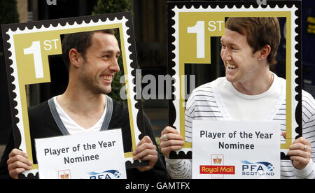 Scottish Professional football Association joueur de l'année nominés Scott McDonald et Aiden McGeady (à droite), lors d'une séance photo à l'hôtel Hilton de Glasgow. Banque D'Images