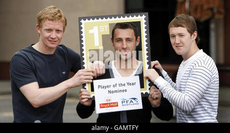 Scottish Professional football Association joueur de l'année nominés (de gauche à droite) Barry Robson, Scott McDonald et Aiden McGeady lors d'une séance photo à l'hôtel Hilton de Glasgow. Banque D'Images