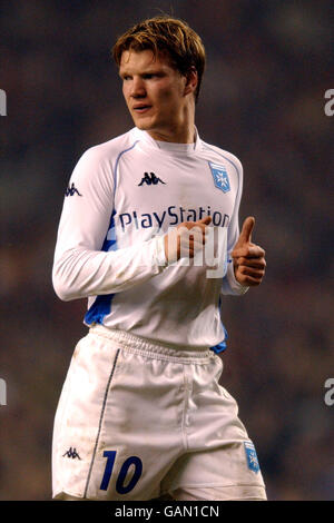 Football - coupe UEFA - quatrième tour - deuxième étape - Liverpool v Auxerre. Teemu Tainio, Auxerre Banque D'Images