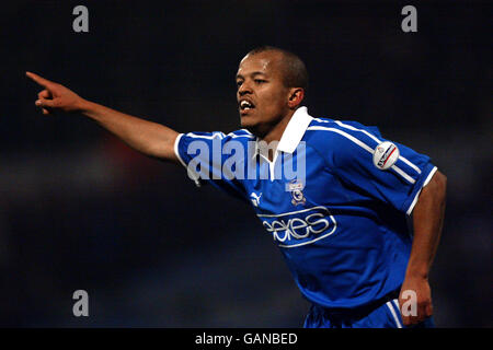 Football - Nationwide League Division 2 - Cardiff City / Plymouth Argyle. Robert Earnshaw de Cardiff célèbre son but Banque D'Images