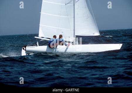 Voile - Jeux Olympiques de Montréal 1976.Reg White et John Osborne, médaillés d'or de la classe Tornado. Banque D'Images