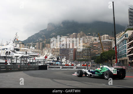 Course automobile Formula One - Grand Prix de Monaco - qualification - Monte Carlo.Rubens Barrichello dans la Honda lors des qualifications à Monte Carlo, Monaco. Banque D'Images