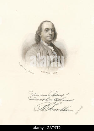 Un portrait de Benjamin Franklin, l'un des pères fondateurs de l'Amérique, capturé dans une photographie reflétant son rôle clé dans l'histoire et l'innovation américaines. Banque D'Images