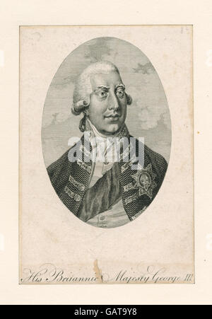 Portrait détaillé de sa Majesté britannique George III, montrant le roi en tenue traditionnelle, dans le cadre d'une collection historique de portraits royaux. Banque D'Images