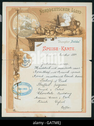 MENU DU JOUR (organisé par la NORDDEUTSCHER LLOYD BREMEN)-amerika (at) (SS) ( Hadès-269515-4000000452) Banque D'Images