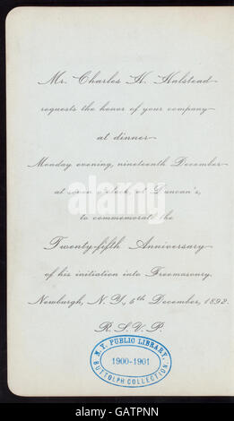 Commémoration du 25ÈME ANNIVERSAIRE DE SON OUVERTURE EN FREEMASONARY (organisé par) M. Charles H. HALSTEAD (at) Newburgh, New York ( Hadès-270177-4000002119) Banque D'Images