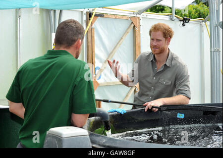 Le prince Harry en visite au Nord Ouest, un lieu de pêche à la ligne à Wigan qui aide à améliorer l'employabilité et les possibilités d'éducation des jeunes défavorisés, alors qu'il continue à promouvoir le sport comme moyen de développement social. Banque D'Images