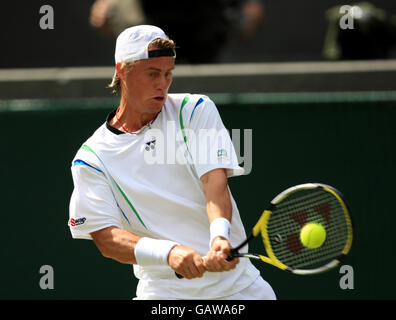 Tennis - Wimbledon Championships 2008 - première journée - le All England Club.Le Lleyton Hewitt d'Australie en action pendant les championnats de Wimbledon 2008 au All England tennis Club de Wimbledon. Banque D'Images