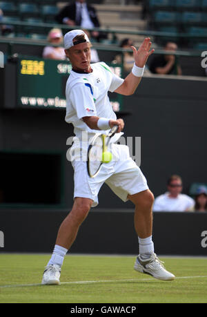 Le Lleyton Hewitt d'Australie en action pendant les championnats de Wimbledon 2008 au All England tennis Club de Wimbledon. Banque D'Images