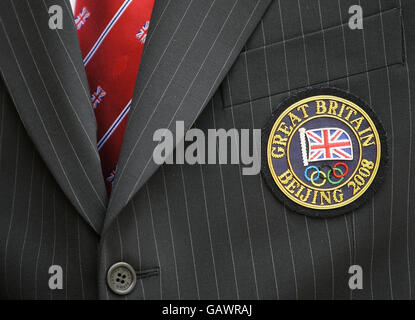 Détail de l'écusson de l'équipe olympique GB brodé sur le vêtement officiel que les membres de l'équipe GB portent aux Jeux Olympiques de Beijing 2008. Century Club, Londres, Royaume-Uni. Banque D'Images