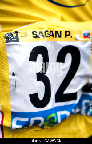 Limoges, France. 5 juillet 2016. Tour de France étape 4 de Saumur à Limoges. Peter Sagan dans le maillot jaune. Banque D'Images