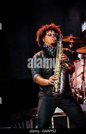 Milan, Italie. 5 juillet, 2016. Bruce Springsteen et le E Street Band en concert à San Siro Crédit : Roberto Finizio/Alamy Live News Banque D'Images