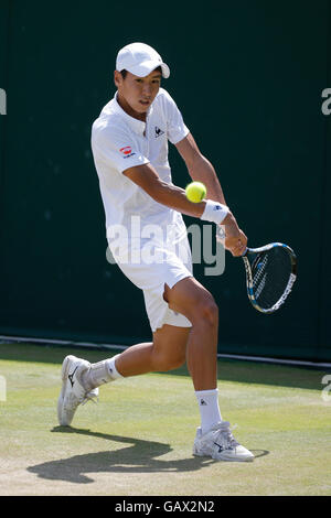 Londres, Royaume-Uni. 6 juillet, 2016. Yosuke Watanuki Japon garçons des célibataires le tournoi de Wimbledon 2016 Le All England Tennis Club, Wimbledon, Londres, Angleterre 06 Juillet 2016 Le All England Tennis Club, Wimbledon, Londres, Angleterre 2016 Allstar Crédit : photo library/Alamy Live News Banque D'Images
