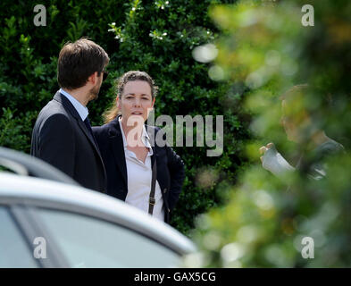 Olivia Colman de filmer une scène de la série finale de Broadchurch, Dorset, Angleterre, Royaume-Uni Banque D'Images