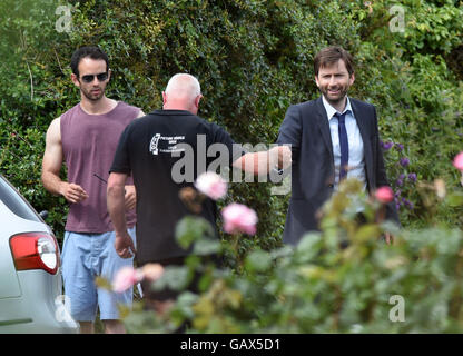 David Tennant de filmer une scène de la série finale de Broadchurch, Dorset, Angleterre, Royaume-Uni Banque D'Images