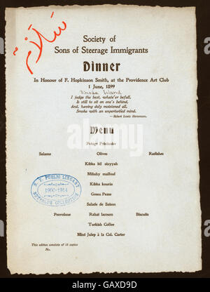 Dîner en l'HONNEUR DE F. HOPKINSON SMITH (détenu par la société) DE FILS D'IMMIGRANTS l'entrepont (at) PROVIDENCE ART CLUB, RHODE ISLAND (AUTRES (club privé) ;) ( Hadès-271679-467839) Banque D'Images