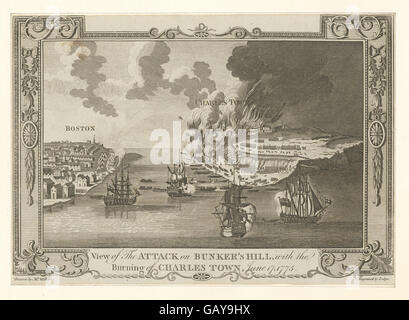 Vue de l'attaque sur le Bunker Hill, avec l'incendie de Charles Town, 17 juin 1775 ( b12610186-423070) Banque D'Images