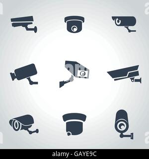 Caméra de sécurité noir Vector icon set Illustration de Vecteur