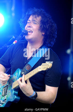 Les wombats se sont produits pendant la deuxième journée du O2 Wireless Festival à Hyde Park, dans le centre de Londres. Banque D'Images