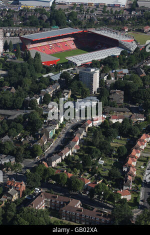 Stock aérien de Londres.Une photo aérienne montre la Valley, le stade du Charlton Athletic football Club, Londres. Banque D'Images