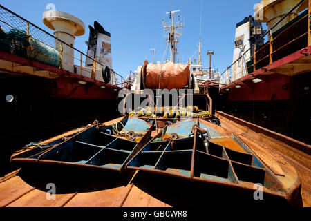 Pont d'un navire Bacalhoeiro, un type de bateau de pêche portugais utilisé pour capturer la morue dans l'Atlantique Nord Banque D'Images