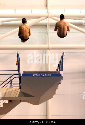 Olympiades - Grande-Bretagne plongée équipe Media Day - Pond's Forge.Tom Daley (à gauche) en Grande-Bretagne avec Blake Aldridge, partenaire de plongée, lors d'une journée olympique de plongée avec les médias à Pond's Forge, Sheffield. Banque D'Images