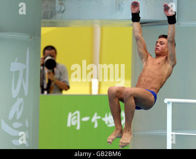 Jeux olympiques - Jeux Olympiques de Beijing 2008.Tom Daley, en Grande-Bretagne, pratique au Centre aquatique national de Beijing, en Chine. Banque D'Images