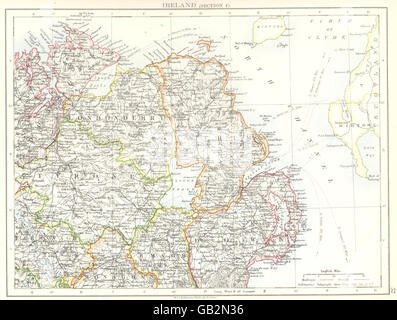 ULSTER : Irlande du Nord : Tyrone Down Londonderry Donegal Antrim Armagh 1897 map Banque D'Images