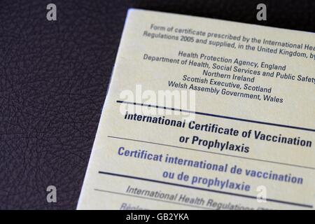 La santé de voyage Carte de vaccination vaccins certificat de vaccination contre la fièvre jaune Banque D'Images