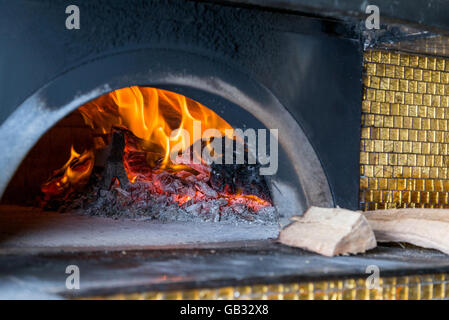 Four à pizza massive du bois de feu dans la Fournaise Banque D'Images