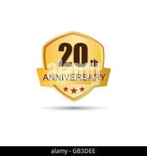 Badge d'or logo anniversaire 20 ans Illustration de Vecteur