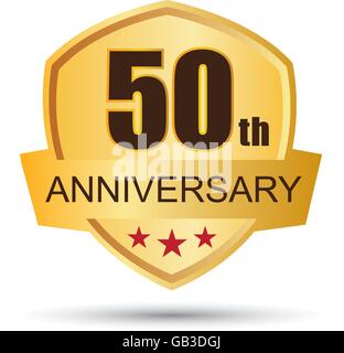 Badge d'or logo anniversaire 50 ans Illustration de Vecteur