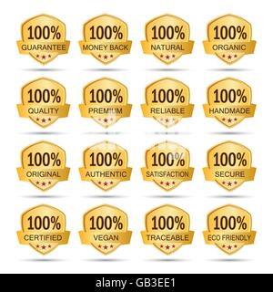 Collection de 100 % d'or logo icône label badges. garantie. Argent.. naturel biologique. la qualité. prime. Fiable. fait main. Illustration de Vecteur