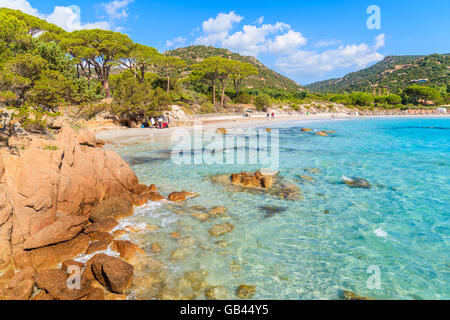 D'azur à une mer cristalline de l'eau sur la plage de Palombaggia Corse, France Banque D'Images