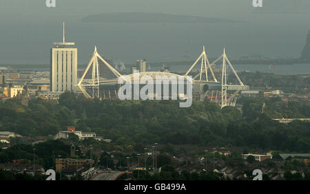 Vue générale sur le Millennium Stadium de Cardiff. Banque D'Images