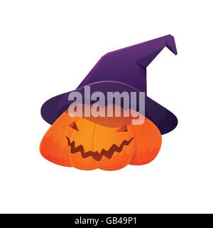 Illustration Vecteur de Jack O' Lantern Pumpkin portant Chapeau de sorcière pour Halloween, isolé sur fond blanc Illustration de Vecteur